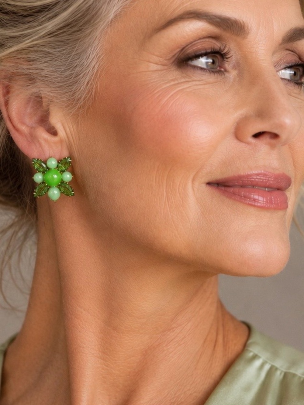 Vintage Beau Jewels Green Milk Glass Clip On Earrings Rare Patent Pending